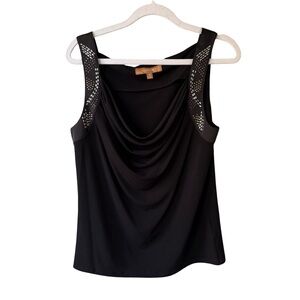 Ellen Tracy Black Asymmetrical Embellished Tank Top